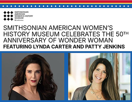 Event poster featuring pictures of Lynda Carter and Patty Jenkins