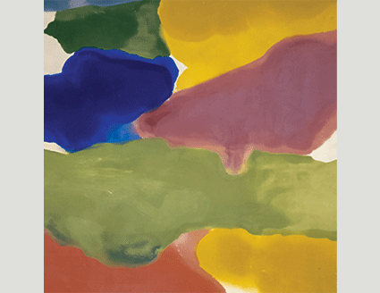 Abstract painting using mainly primary colors.